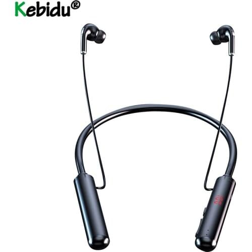 KEBIDU 60 Hours Endurance Bluetooth Headphones Stereo Bass Wireless Headphone Neckband Power LED Display Headset TF Card Magnet