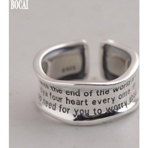 BOCAI New real pure S925 silver, retro art and fashion curved surface couple men and women ring Valentines Day gift