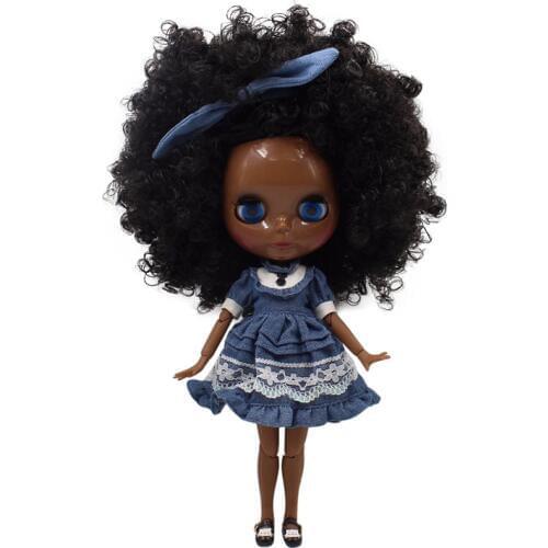 ICY DBS Blyth doll super black skin black hair afro hair joint body shiny face 1/6 bjd 30cm toy