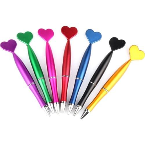 Love Heart Metallic Feel Plastic Ballpoint Pen Student School Office Supplies 0.5mm Stationery Ball Pen Advertising Gift