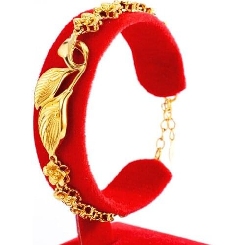 Fashion 14K Gold Bracelet for Women Wedding Engamgent Jewelry Delicate Petal Lotus Thailand Gold Bracelet Ornament Gift Female