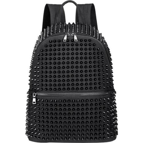 Fashion Female Women Backpacks Rivet Black Soft Washed Leather Bag Schoolbags For Girls Punk School bag Teenager