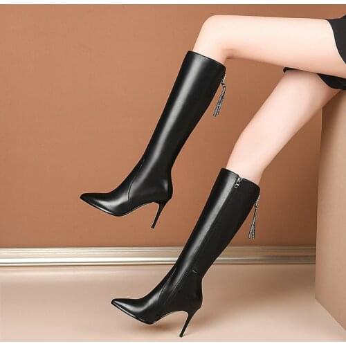 Fashion Women Knee High Boots Autumn Winter Warm Party Shoes Woman Pointed Toe High Heeled Motorcycle Boots Long Shoes