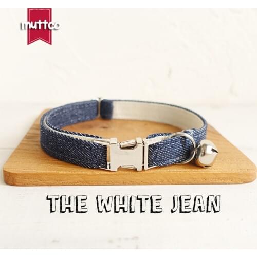 MUTTCO Retailing self-design collar THE WHIE JEAN mazarine and white cat collar 2 sizes UCC036