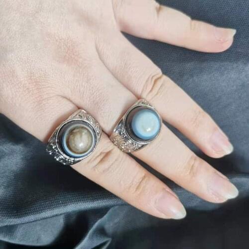 Wholesale Mens Ring Natural Agate Prophet Earth God Sheep Eye Dzi Bead Red Black brown Sheep eyeball DZI round women fashion