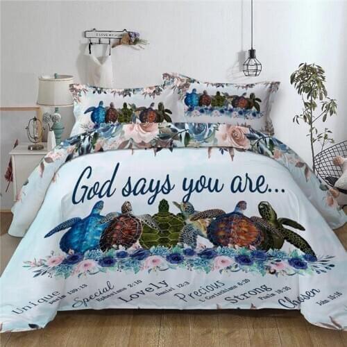 3D Printed Bedding Set Sea Turtle Flower Single Double Duvet Cover Set Twin Full Queen King Bed Linen Cover Children Adults Home