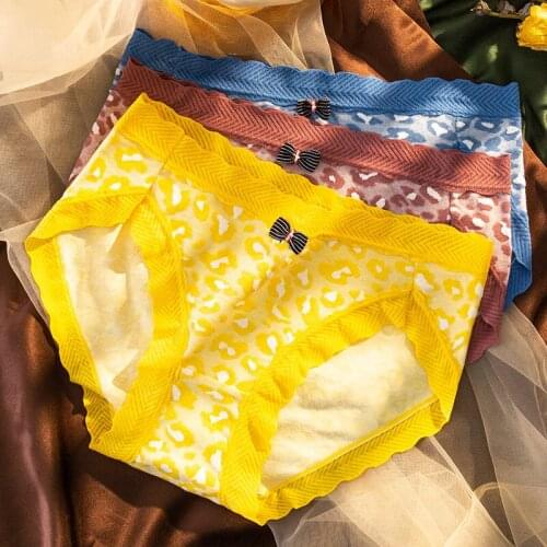 Wasteheart New Women Fashion Yellow Pink Cotton Mid Waist Panties Bow Underwear Lingerie Seamless Briefs Underpants M L XL