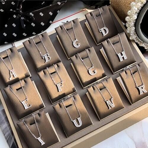 Initial M Letter F 925 Sterling Silver Necklace For Women A-Z Alphabet Pendant Choker Austrian Crystal Jewelry Gifts Accessories