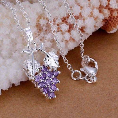 P206 Free Shipping jewelry silver plated Necklace, jewelry silver plated fashion jewelry Zircon grapes /bboajsva eneanela