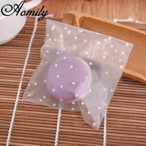 Aomily 100pcs/Set 3 Sizes White Dots Plastic Christmas Gift Bag Transparent Frosted OPP Party Wedding Cookie Candy Packing Bag
