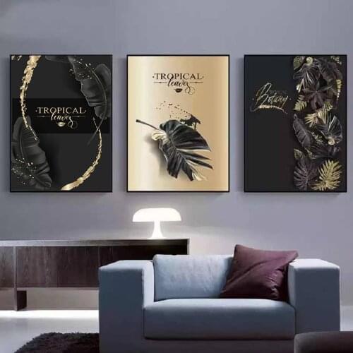 Nordic Modern Minimalist Black Gold Leaf Poster Sofa Living Room Home Background Wall Decoration Painting Core