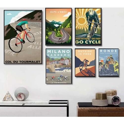 Sports Bike Cycling Vintage Tour Landscape Canvas Painting Paris Monument Cyclist Poster Wall Art Print Pictures Home Decoration