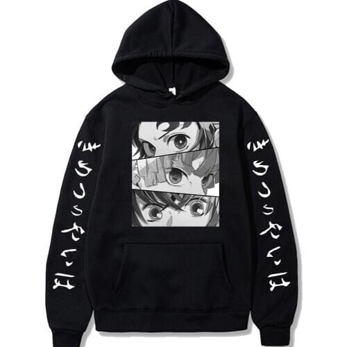 Harajuku Demon Slayer Eyes Unisex Hoodies Japanese Anime Kimetsu No Yaiba Printed Mens Hoodie Streetwear Casual Sweatshirts