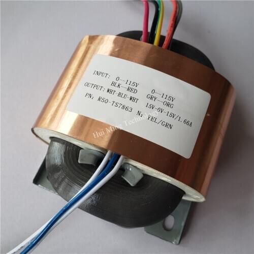 15V-0-15V 1.6A R Core Transformer R50 50VA custom transformer 2*115V/220V with copper shield Pre-decoder Power amplifier