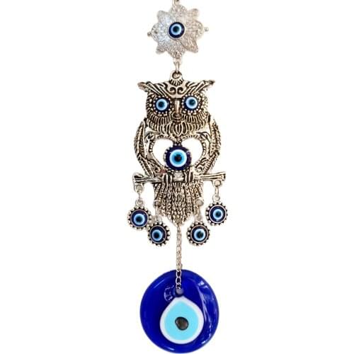 Nickel Zinc Plated Owl Evil Eye Beaded Wall Ornament