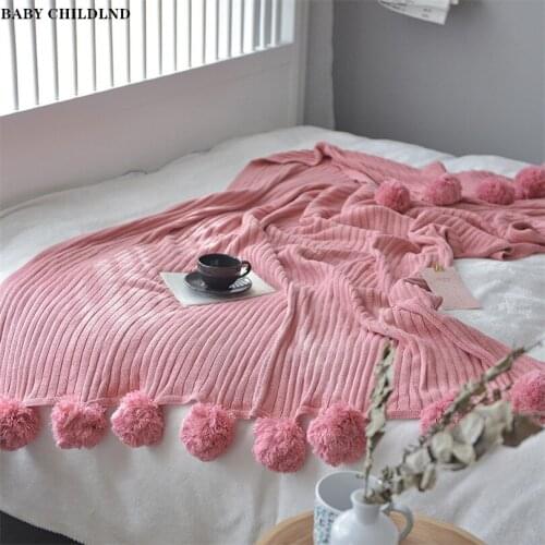 Knitted Blanket Nordic Sofa Throw Blankets Pompom Decorative Bedspread Chunky Thread Blankets Bedding Crib Stroller Blankets