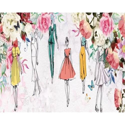 Wellyu Custom mural 3d wallpaper watercolor flower beauty retro personality fashion beauty clothing store 3d wallpaper murals