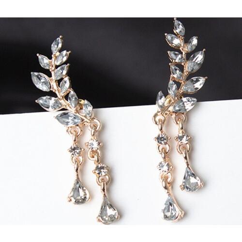 New Crystal Long Earrings for Women Cubic Zircon Leaf Tassel Earrings 2020 Silver Color Bridal Wedding Earrings Fashion Jewelry