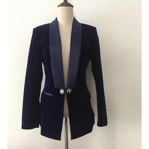 Women elegant satin collar patchwork velvet blazers one button sexy party blazer outerwear new 2018 autumn blue black