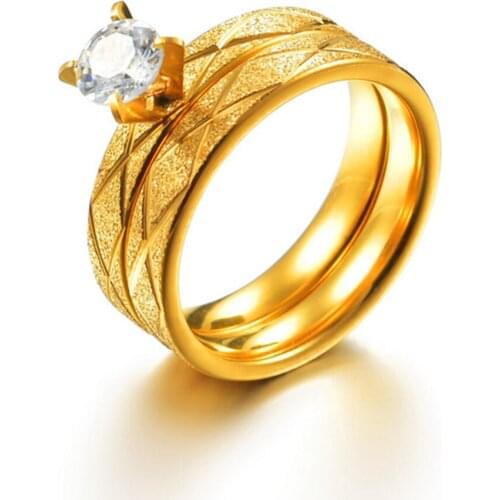 2021 Luxury New Fashion Engraved Gold Color Double Ring Set For Women Detachable Rings Lover Party Wedding Crystal Jewelry Gift