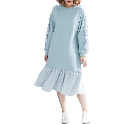 Women O-neck Long Sleeve Hooded Winter Dress Plus Size 2021 Autumn Patchwork Hoodie Chiffon Dresses Sweatshirt Vestidos