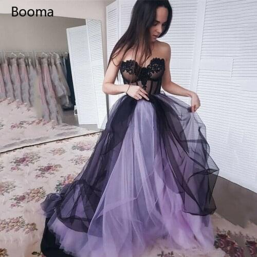 Booma Purple Prom Dresses 2020 Sweetheart Exposed Boning Illusion Long Evening Dresses Beaded Applique A-Line Formal Party Gowns