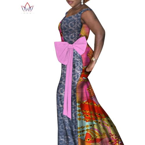 Bazin Riche African Print Big Bow Evening Long Dresses Dashiki African Dresses for Women African Clothes Patchwork Dresses Y7292