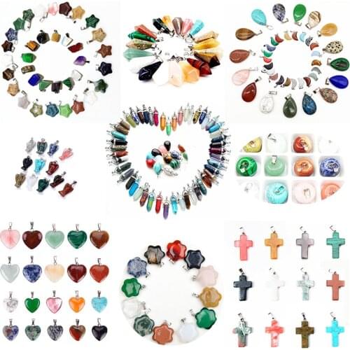 1Pcs Various charming natural rose quartz crystal pendants Heart Necklace Pendant for jewelry