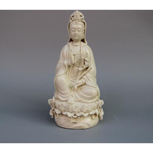 26.cm * / China dehua white porcelain goddess guanyin bodhisattva Holding a lotus flower statue Home desk decor