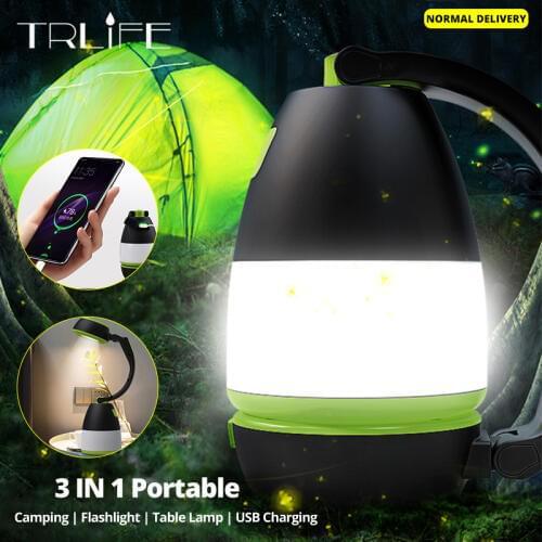 3In1 Emergency Light Portable Camping Flashlight Reading Desk Lamp Multifunction USB Charging Lantern LED Night Searchlight