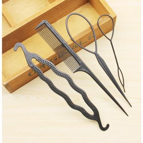 4Pcs/Set Women Girls Ponytail Styling Maker Clip Tools Hair Ties Braider Accessories Plastic Loop Braiders