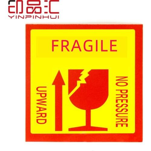 500pcs (50*50mm) Fragile Products Adhesive Warning Labels Upward and No Pressure Prints Case Stickers