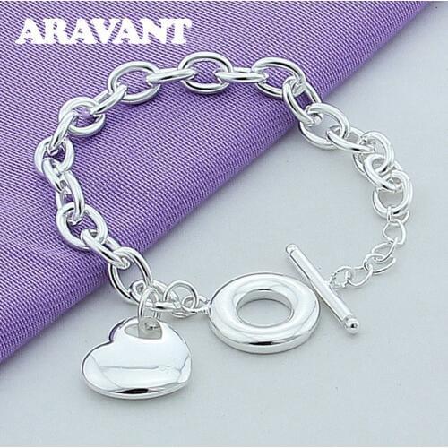 New Fashion 925 Jewelry Romantic Love Heart Bracelets For Women Party Silver Plated Jewelry