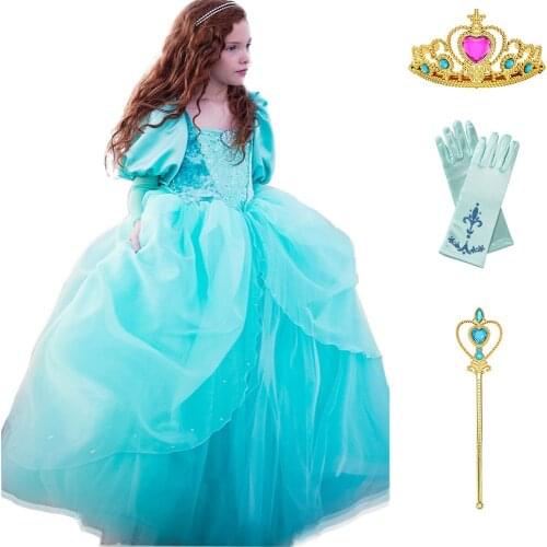 The Little Mermaid Princess Replica Ball Gown for Girls 4 Color Party Dress Child Christmas Kid Long Gown Vestidos