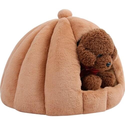 Dog Bed Pet Nest Velvet Rabbit Brushed Plush High-Quality Pompom Semi-Enclosed Design Windproof Warm Moisture-Proof Oxford Cloth