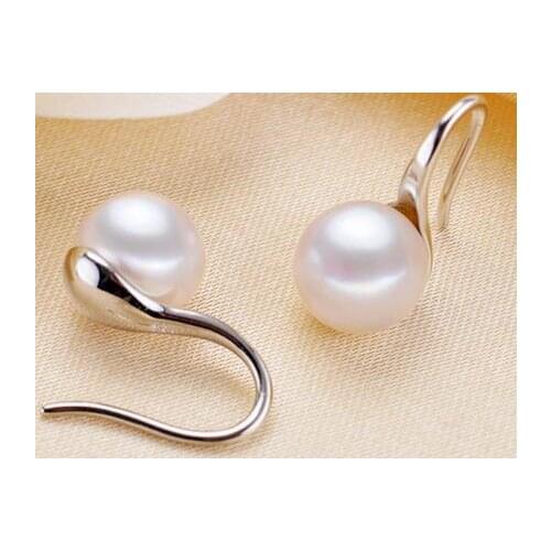 Free shipping >>>>noble jewelry natural 9-10mm south sea flat gold pink pearl earring 925s