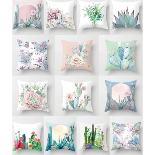 Cactus Succulent Plants Pillow Cushion Covers White Polyester Flowers Throw Pillow Covers Christmas Decorative Pillows Sofa/Car