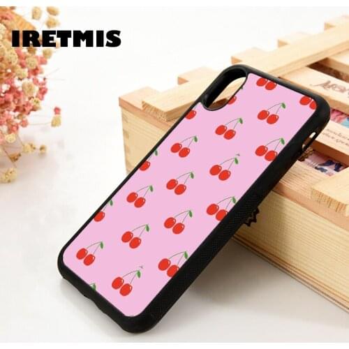 Iretmis 5 5S SE 6 6S TPU Silicone Rubber Phone Case Cover for iPhone 7 8 Plus X Xs 11 12 MINI Pro Max XR Cherry Pink