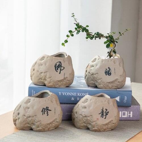Ceramic Flower Pots, Multi-meat, Bamboo, Green, Soil, Culture, Container, Stone, Zen, Imitation, Stone Pot Clay Pot