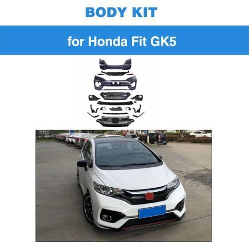 Car Body Kits PP Upainted Front Rear Bumper Side Skirts for Honda Fit GK5 2014 - 2018