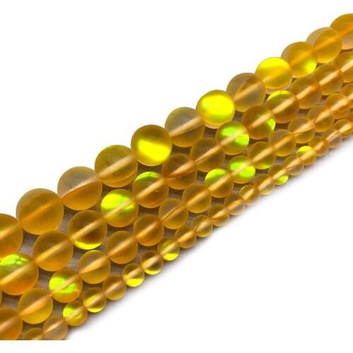 Natural Matte Yellow Flash Crystal Round Loose Stone Beads Strand for DIY Bracelet Necklace Jewelry Making 15" 6/8/10/12mm