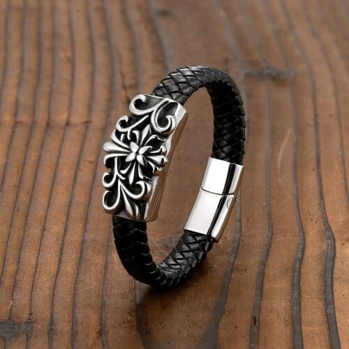 Cool Mens Leather Bracelet Eagle Head Simple Woven Stainless Steel Bracelet Gift