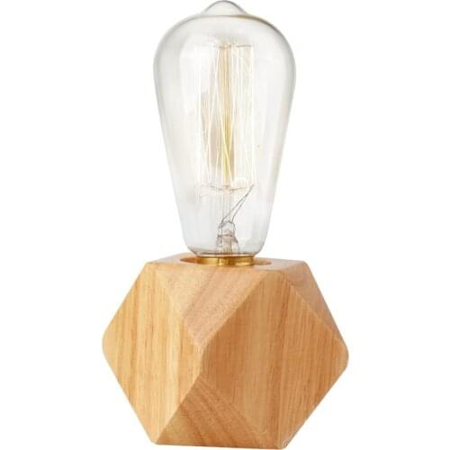 Bulb Table Lamp Dimmable Wood Light Bulb Stand Small Desk Lamp Industrial Nightstand Bedside Bed Night Light Christmas Gift