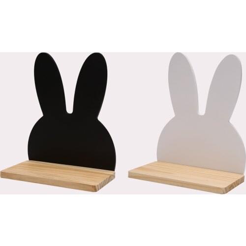 Hot Wooden Wall Shelf Baby Kids Room Decoration Lovely Rabbits Storage Rack Floating Shelves Home Decor Organizer