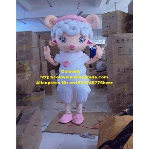 Sweet White Little Sheep Mascot Costume Yeanling Jumbuck Ovis Aries Goat Lamb With Bright Eyes Purple Ears No.1341 Free Ship