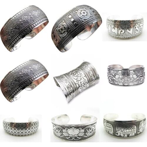 Fashion Vintage Style Tibetan Jewelry Antique Bohemian Bangle Antique Tibetan Carving Cuff Bracelets Bangles For Women