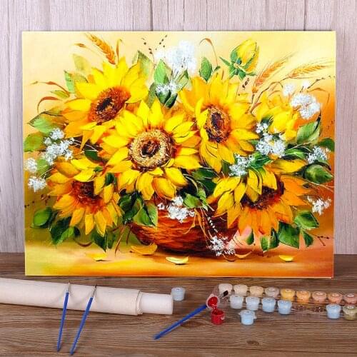 Sunflower Flower DIY Paint By Numbers Complete Kit Acrylic Paints 50*70 Boards By Numbers Loft Wall Picture Crafts Handiwork