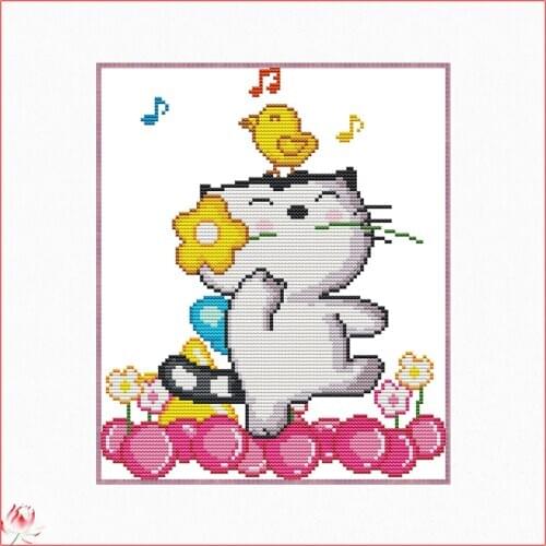 Dance To Your Cat Cartoon Patterns Counted 11CT 14CT DIY Cross Stitch Sets Chinese Cross-stitch Kits Embroidery Needlework