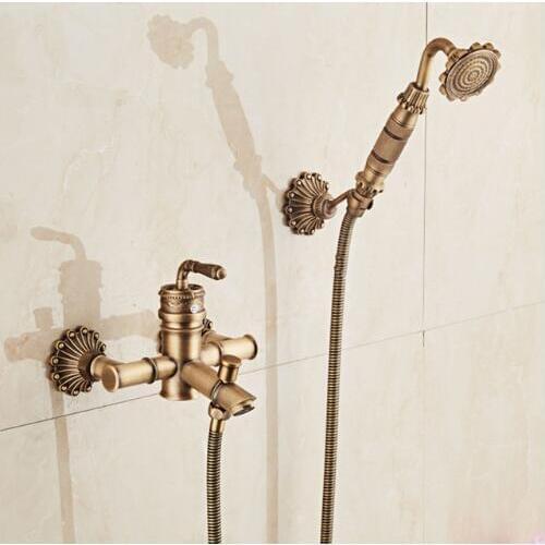 Wall mounted antique brass bronze brushed carved bathtub faucet with hand shower bathroom shower faucets torneiras