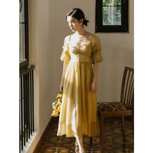 2020 new fashion womens clothing dress women Square Collar Vintage dress